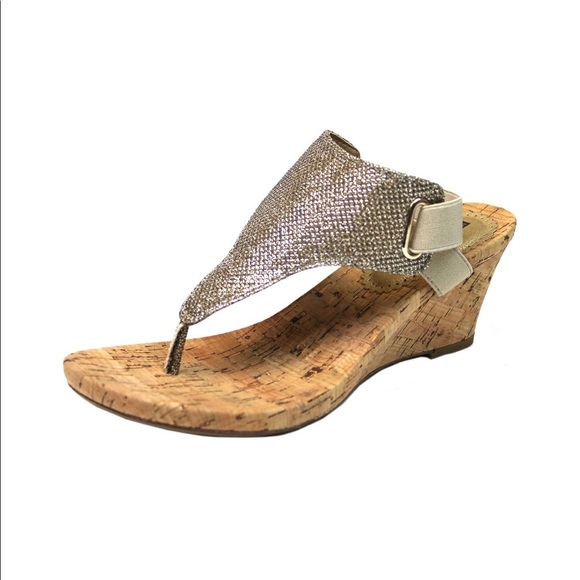 white mountain gold wedge sandals